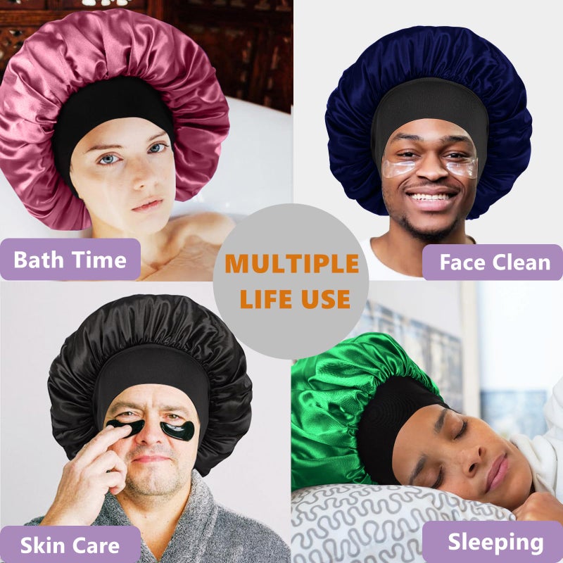 Himoswis Bonnet for Men Hair Bonnet for Sleeping Double Layer Satin Bonnets for Black Women Curly Hair Braids Reversible Sleep Cap (Large Black/Navy) - Image 5
